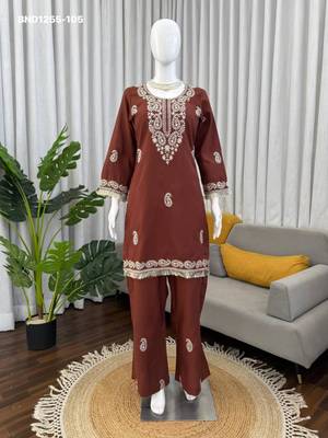 Brown rayon embroidered kurta-sets 4