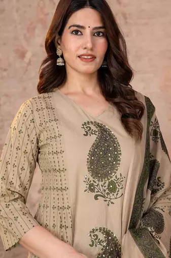 Cotton straight kurti-pant-dupatta set