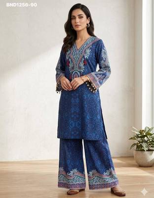 Dark-blue crepe printed kurta-sets 1