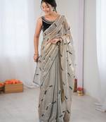 Chiku color fendy satin beautiful rich feel ceremonial looks saree
