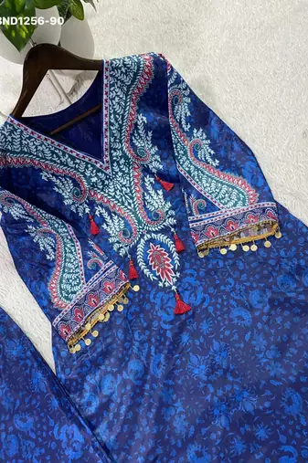 Dark-blue crepe printed kurta-sets