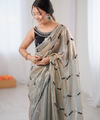 Chiku color fendy satin beautiful rich feel ceremonial looks saree 3