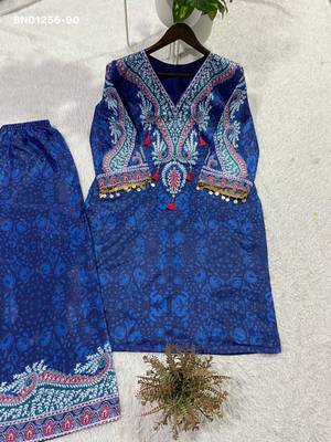Dark-blue crepe printed kurta-sets 4