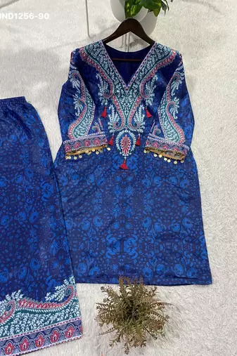 Dark-blue crepe printed kurta-sets