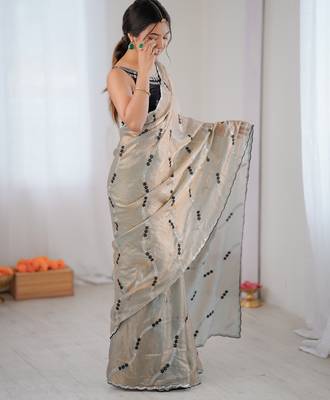 Chiku color fendy satin beautiful rich feel ceremonial looks saree 4