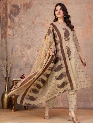 Cotton straight kurti-pant-dupatta set 3