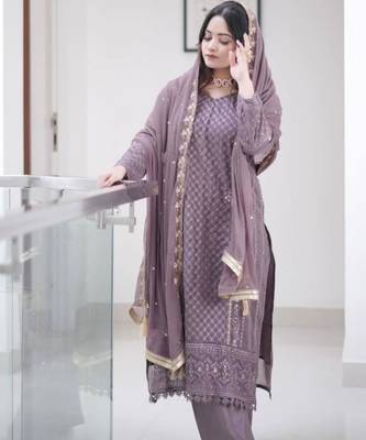 Lavender georgette embroidered kurta-sets 1