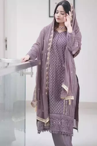 Lavender georgette embroidered kurta-sets