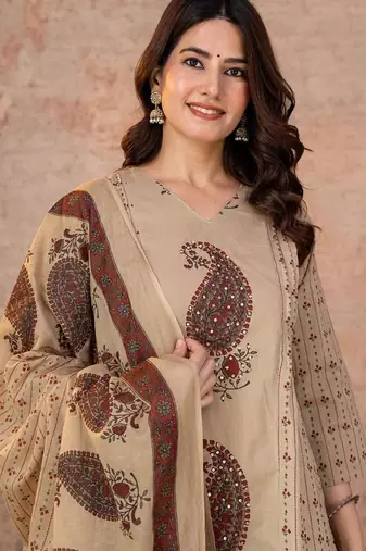 Cotton straight kurti-pant-dupatta set