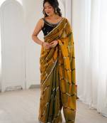 Gold color fendy satin beautiful rich feel ceremonial looks saree