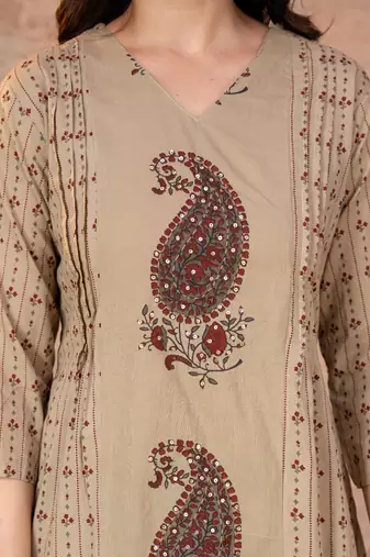 Cotton straight kurti-pant-dupatta set
