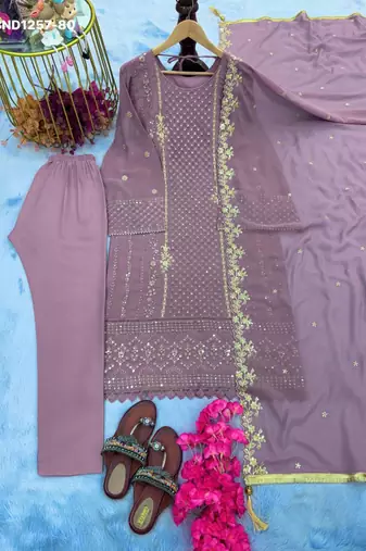 Lavender georgette embroidered kurta-sets