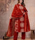 Cotton cambric printed straight kurti-pant-dupatta set