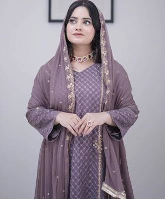 Lavender georgette embroidered kurta-sets 4