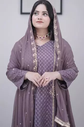 Lavender georgette embroidered kurta-sets