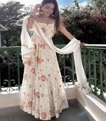 Off-white georgette embroidered kurta-sets