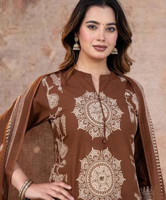 Cotton cambric printed straight kurti-pant-dupatta set 2