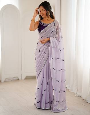 Lavender color fendy satin beautiful rich feel ceremonial looks saree 1