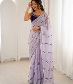 Lavender color fendy satin beautiful rich feel ceremonial looks saree