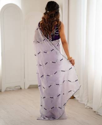 Lavender color fendy satin beautiful rich feel ceremonial looks saree 2