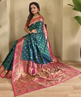 Teal color silk blend saree 3