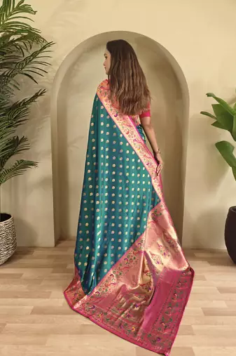 Teal color silk blend saree