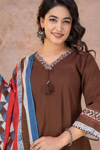 Cotton anarkali kurti-pant-dupatta set