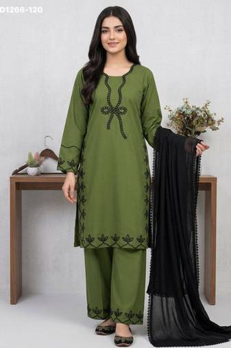 Green rayon embroidered kurta-sets