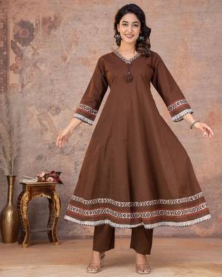 Cotton anarkali kurti-pant-dupatta set 5