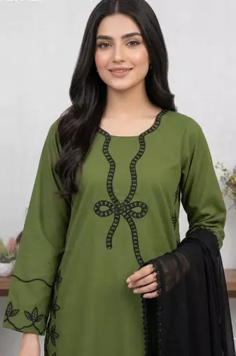 Green rayon embroidered kurta-sets