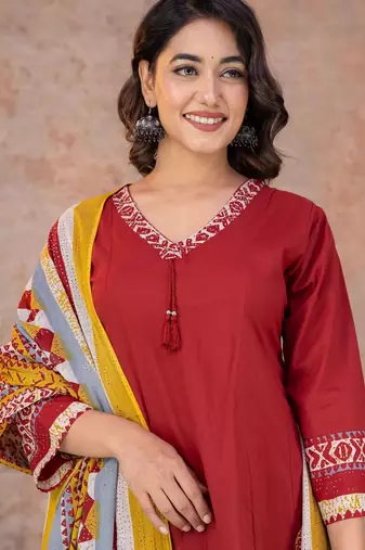 Cotton anarkali kurti-pant-dupatta set