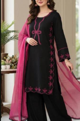 Black rayon embroidered kurta-sets