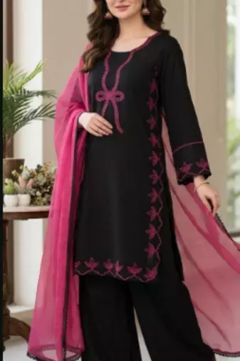 Black rayon embroidered kurta-sets