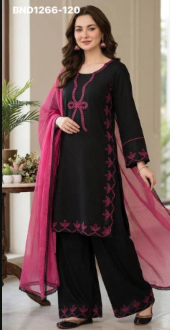 Black rayon embroidered kurta-sets
