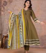 Cotton anarkali kurti-pant-dupatta set