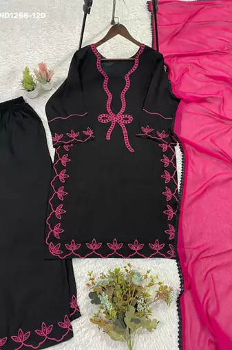Black rayon embroidered kurta-sets