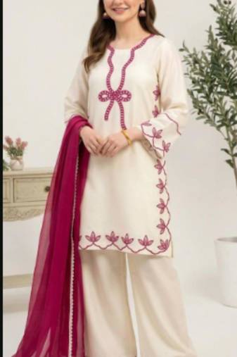 White rayon embroidered kurta-sets