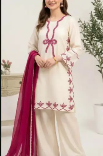 White rayon embroidered kurta-sets