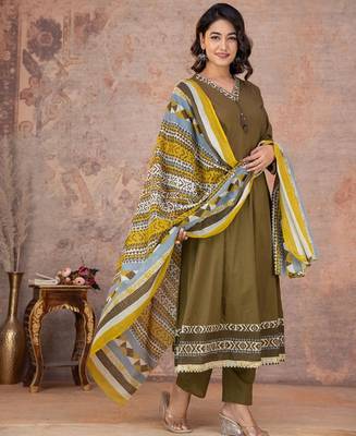Cotton anarkali kurti-pant-dupatta set 3