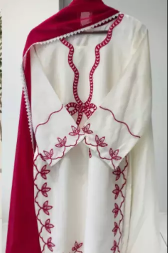 White rayon embroidered kurta-sets