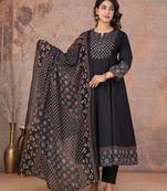 Cotton anarkali kurti-pant-dupatta set