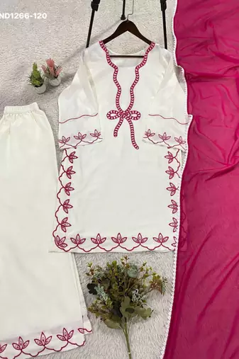 White rayon embroidered kurta-sets
