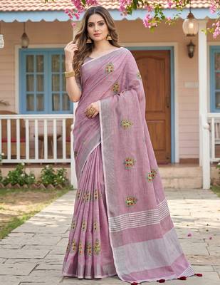 Light purple color beautiful linen fabric traditonal rich saree 1