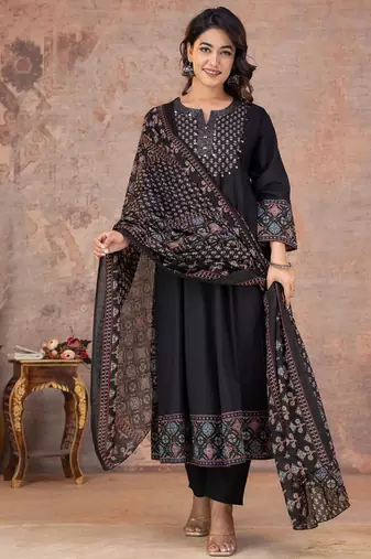 Cotton anarkali kurti-pant-dupatta set