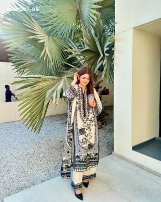 White silk blend printed kurta-sets 2