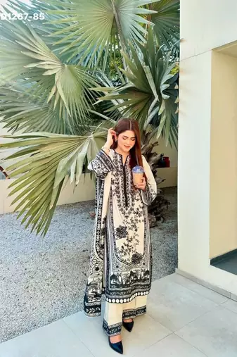 White silk blend printed kurta-sets