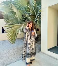 White silk blend printed kurta-sets