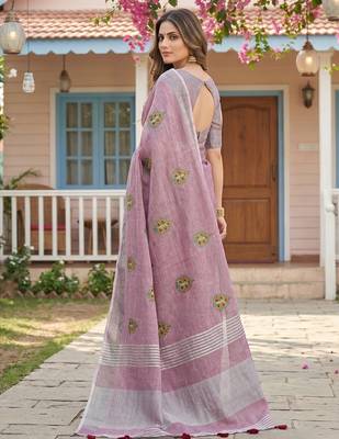 Light purple color beautiful linen fabric traditonal rich saree 2