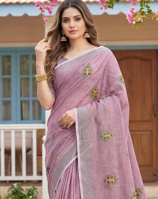 Light purple color beautiful linen fabric traditonal rich saree 3