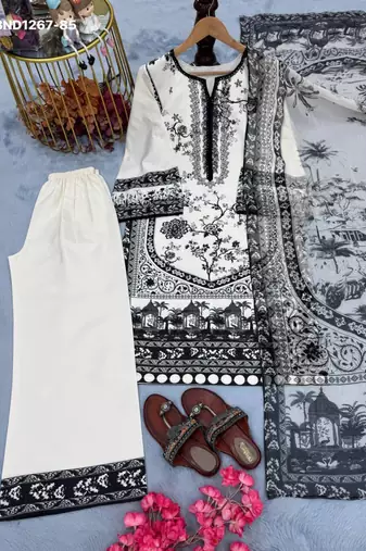 White silk blend printed kurta-sets